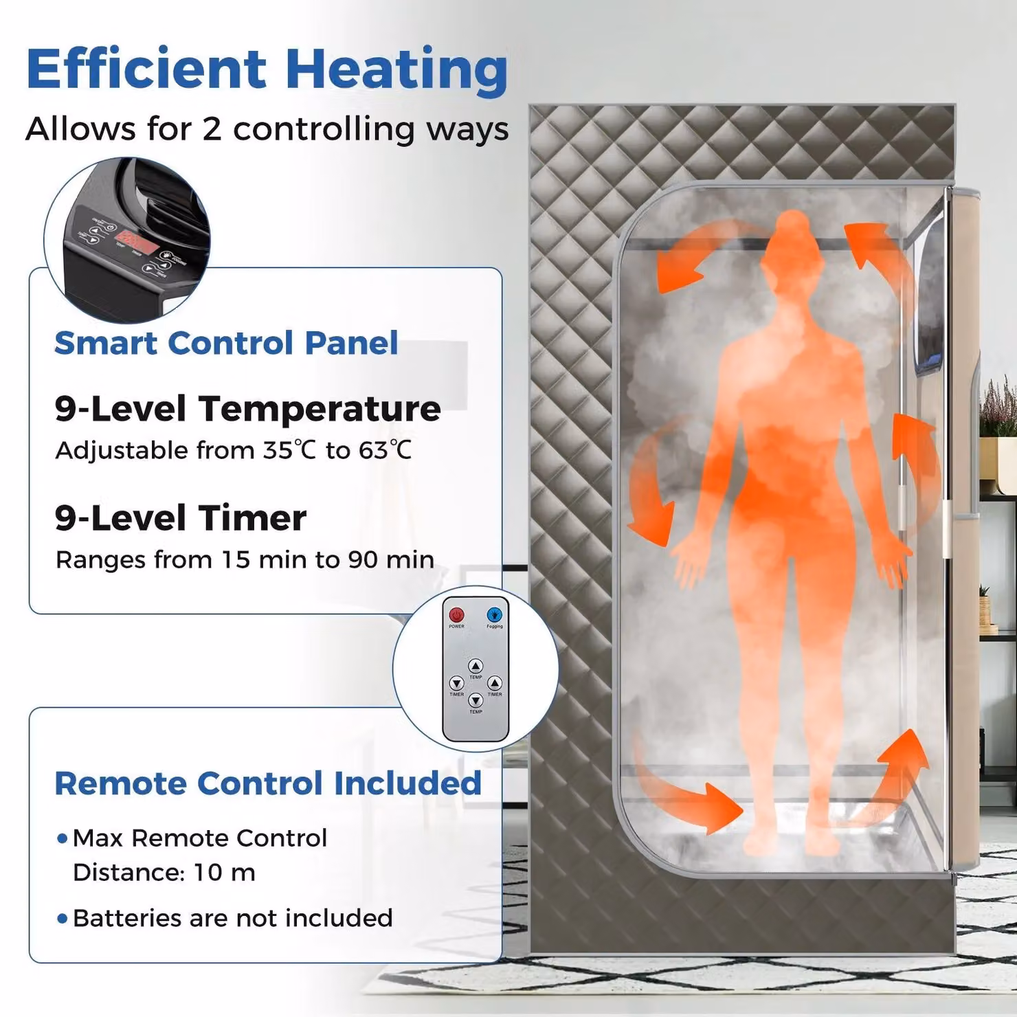 Costway Portable Full Body Steam Sauna Box with 3L Steam Generator in Grey – 4