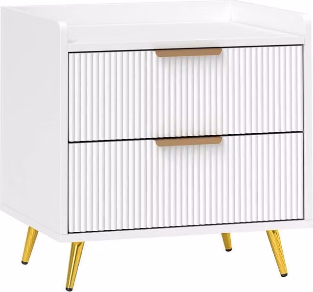 HOMCOM Modern White and Gold Metal Bedside Table for Bedroom or Living Room