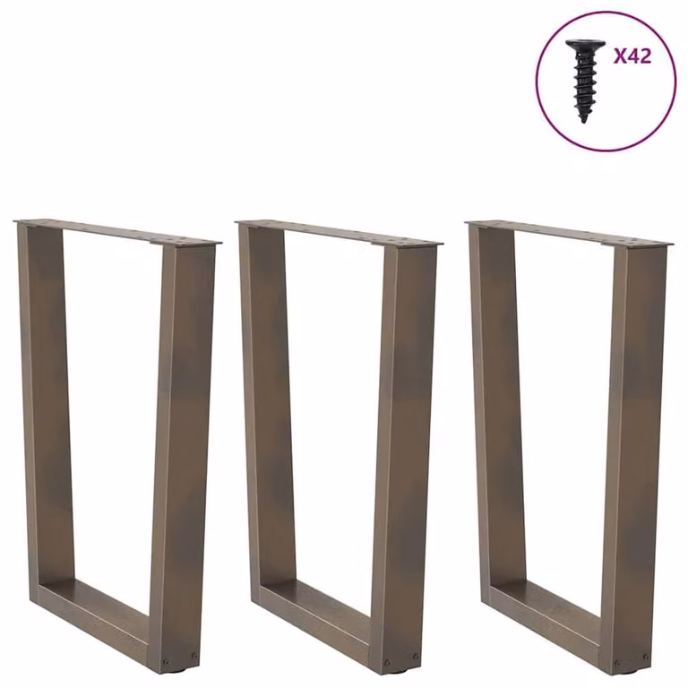 Berkfield Home V-Shape Dining Table Legs, 3 Piece Set, Brown Steel, H: 72-73.3 cm x W: 70 cm