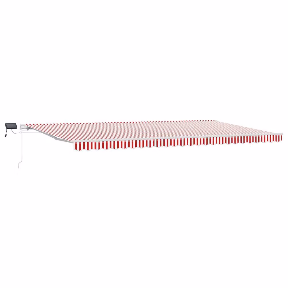 Berkfield Home Manual Retractable Wall-Mounted Folding Arm Awning with LED, Red and White Stripe, W: 600 cm, D: 350 cm – 2