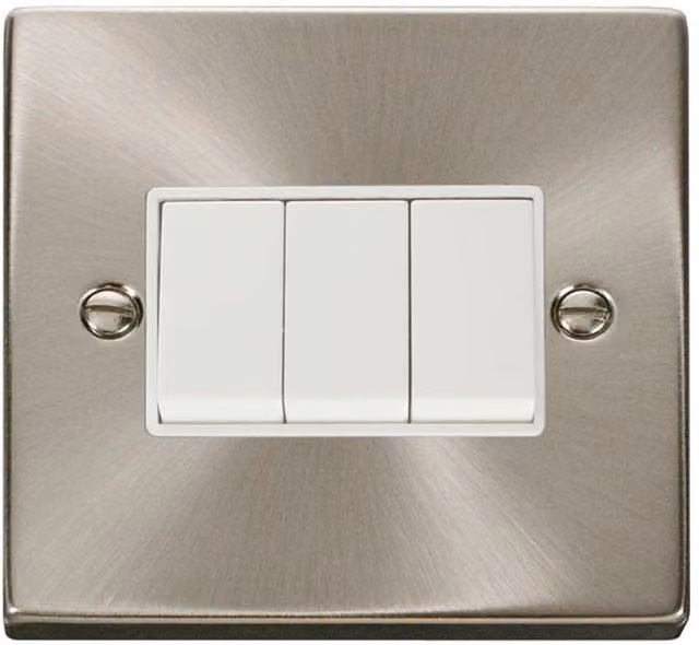 SE HOME White 10A 3 Gang 2 Way Surface Mount Light Switch with Brushed Chrome Plate