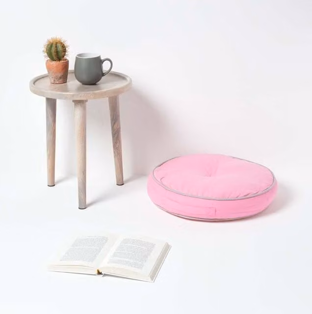 Homescapes Round Floor Cushion in Pink and Grey with Carry Handle