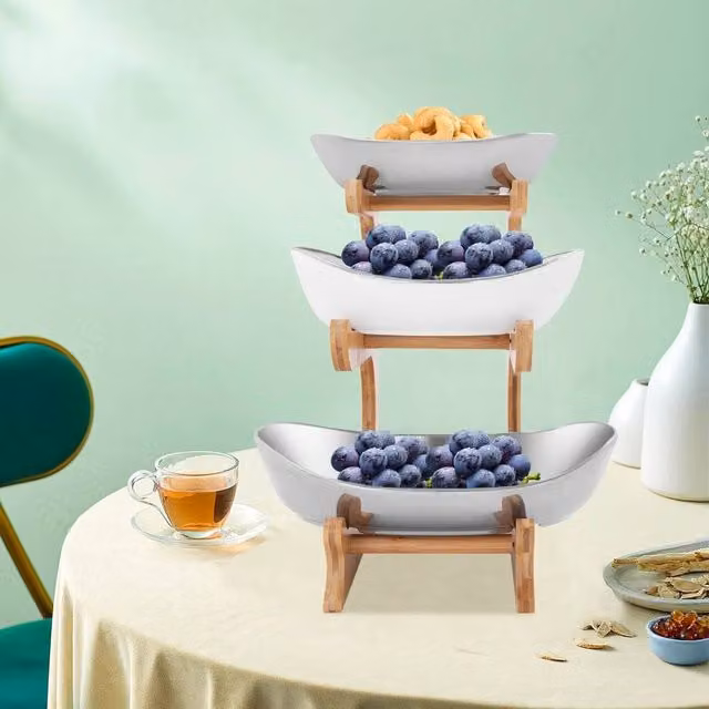 SPETLEK 3 Tier Modern Ceramic Fruit Stand Storage Holder in Silver – 1