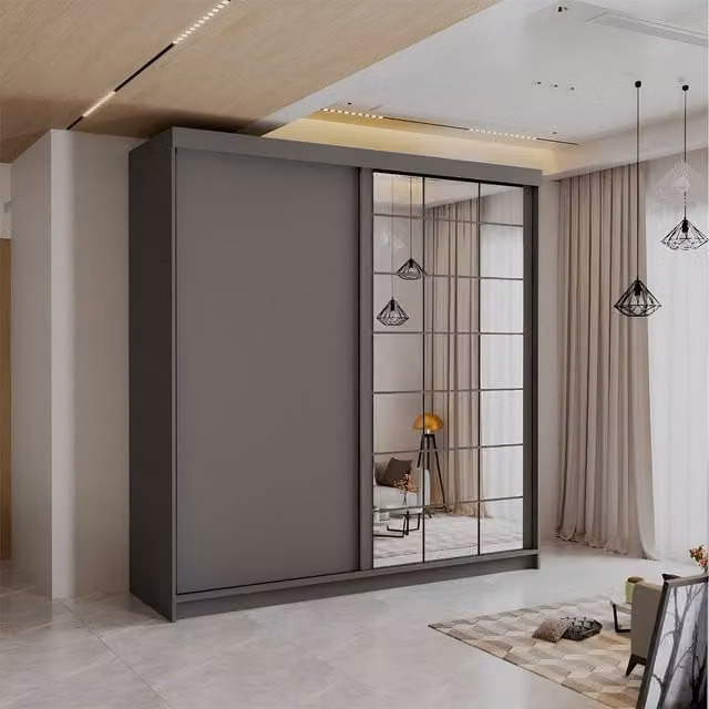 Sliding Wardrobes 4 u Casanova Modern Grey Sliding Mirror Door Wardrobe, Width: 200 cm