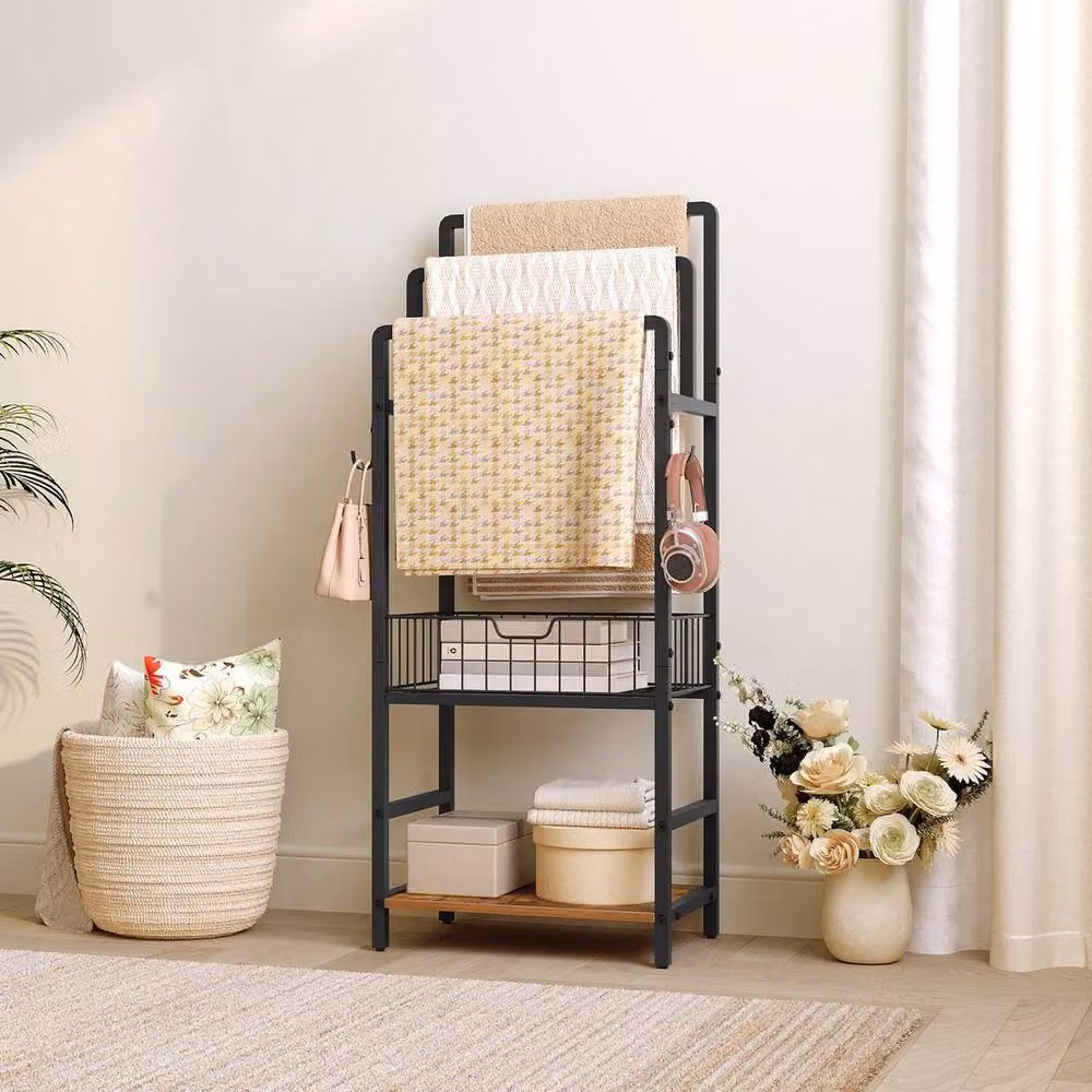 KORVIXA Freestanding Towel and Blanket Rack in Brown, W: 60 cm, H: 100 cm – 3