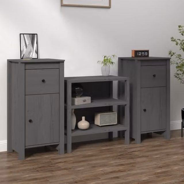 Berkfield Home Set of 2 Grey Rustic Solid Wood Pine Sideboards, W/D/H: 40 x 35 x 80 cm – 1