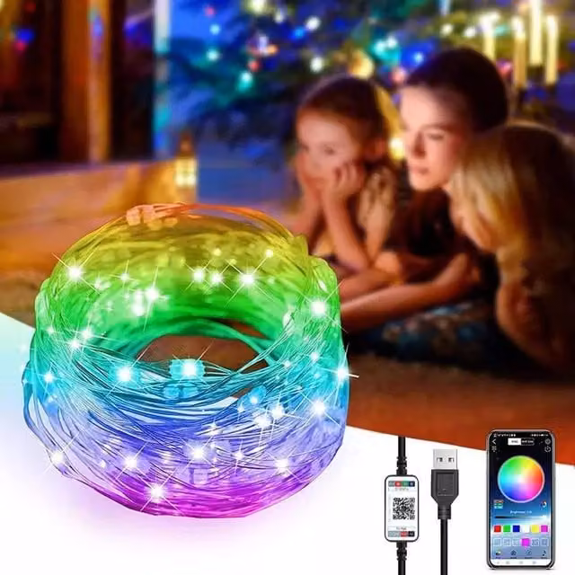 Lighting Legends RGB LED Smart Indoor Fairy Lights, Bluetooth Controlled, Dimmable with Timer, Multicolour, 20 m