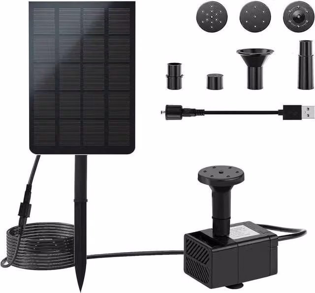 NESTLUNE 2.5W Solar Fountain with Filter and 7 Spray Heads in Black