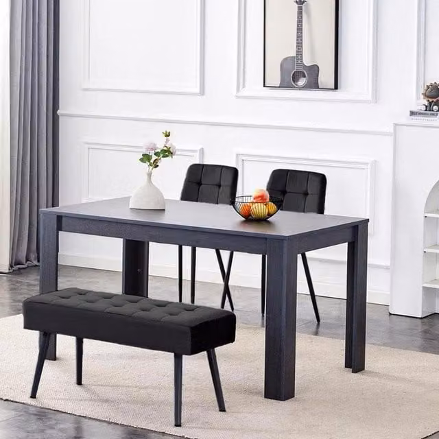 Kosy Koala Modern Dining Set with Rectangular Table, Velvet Bench and 2 Black Chairs