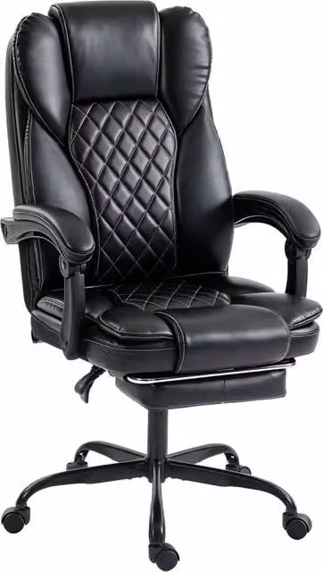 Rolipo Black Synthetic Leather Reclining Executive Office Chair with Footrest, Headrest and Armrests – 1