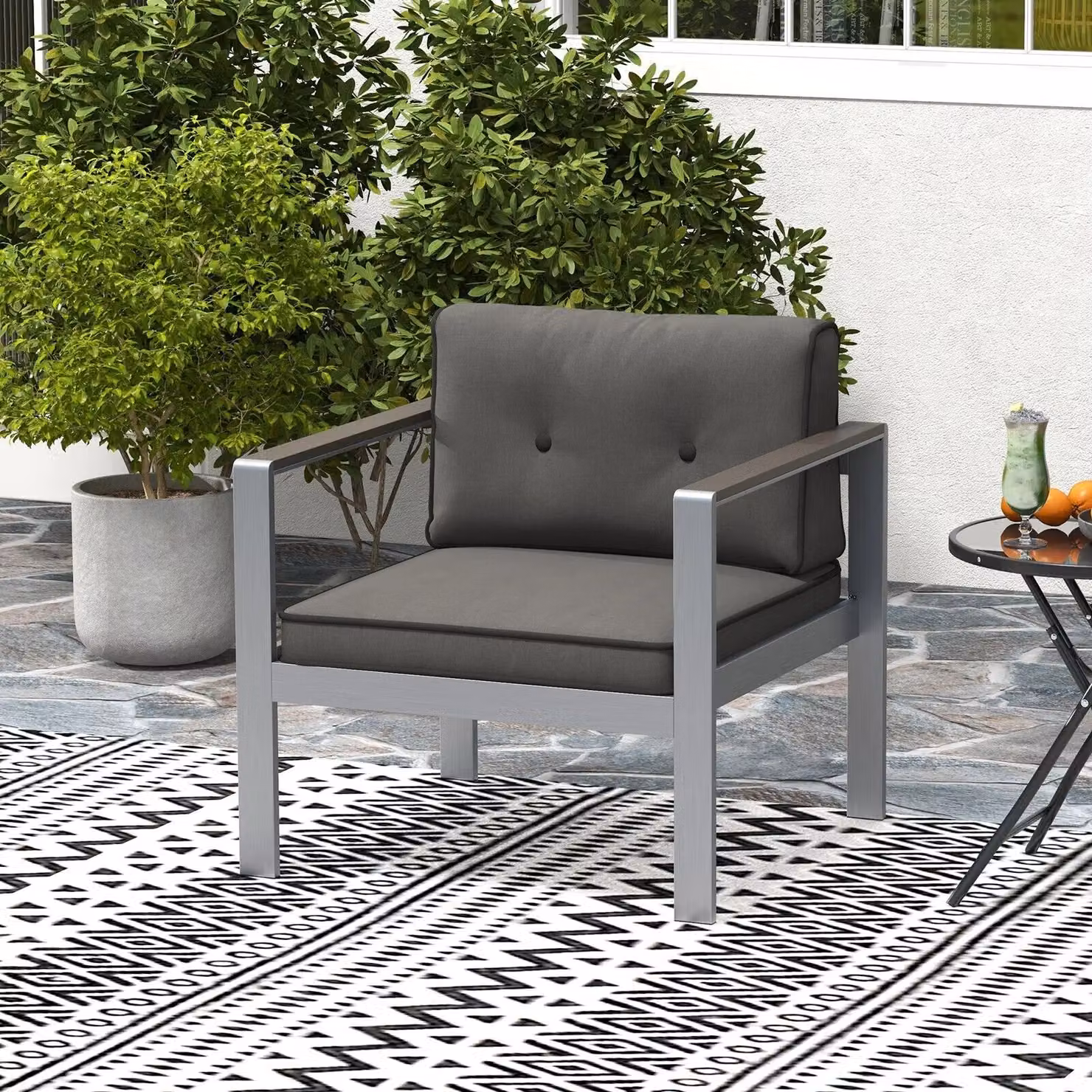 Costway Modern Aluminum Outdoor Patio Armchair with Cushions in Grey – 3