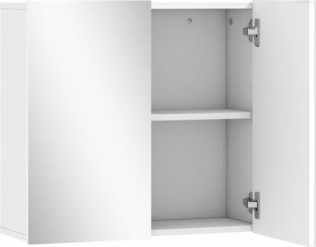 HOMCOM Modern White Glossy Double-Door Wall-Mounted Bathroom Mirror Cabinet with Glass Hinged Doors and Internal Shelves