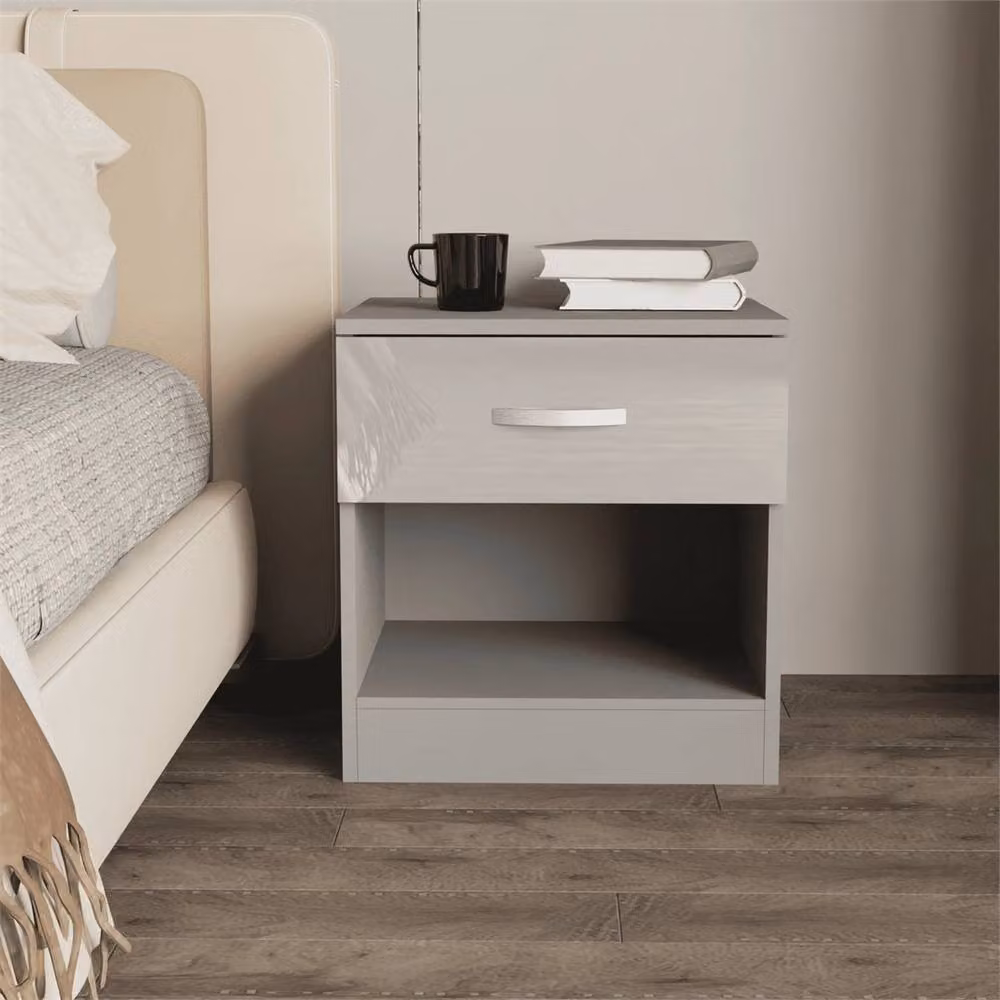 FLAVORA High Gloss Grey Bedside Table – 3