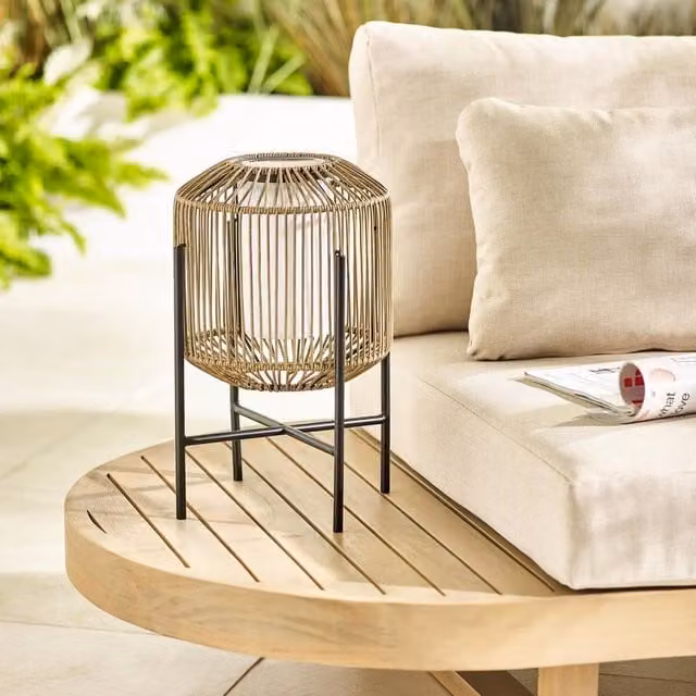 FurnitureboxUK Fiji Solar LED Rattan Outdoor Lantern in Brown