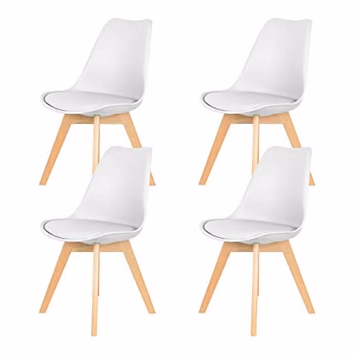 IHANA White Dining Chair with Cushioned Seat and Solid Beech Wood Legs