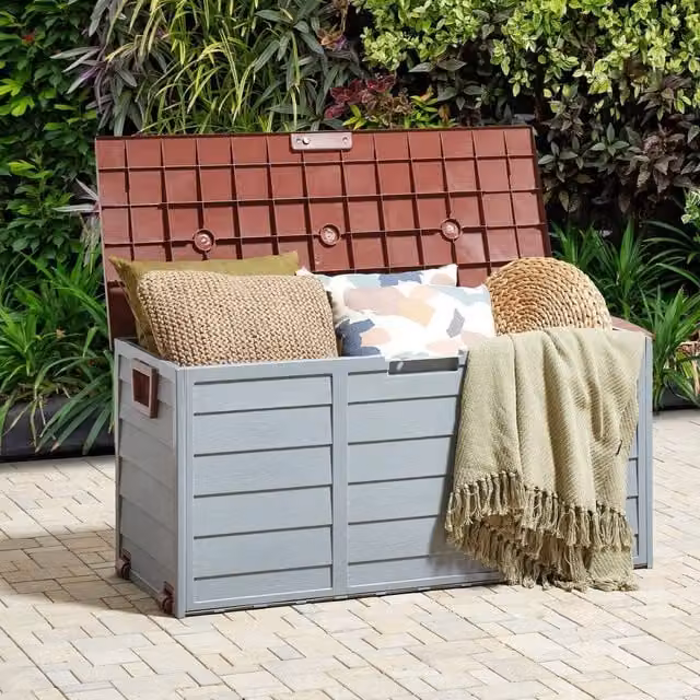Wyld and Coco Grey Outdoor Storage Box with Handles and Castors W/D/H: 112 x 50 x 53 cm