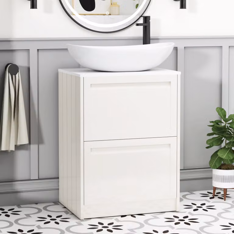 Royal Bathrooms Elmore Classic White Floor Standing 2 Drawer Vanity Unit with Cesar Basin, Width: 60 cm
