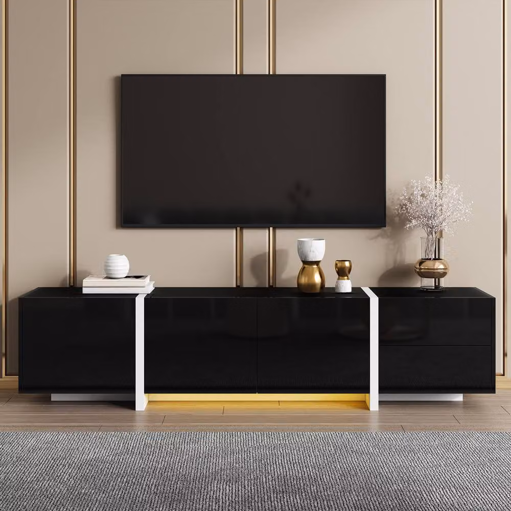 ModernLuxe High Gloss Wood TV Unit Cabinet in Black, W/D/H: 170.0 x 40.0 x 29.5 cm – 3