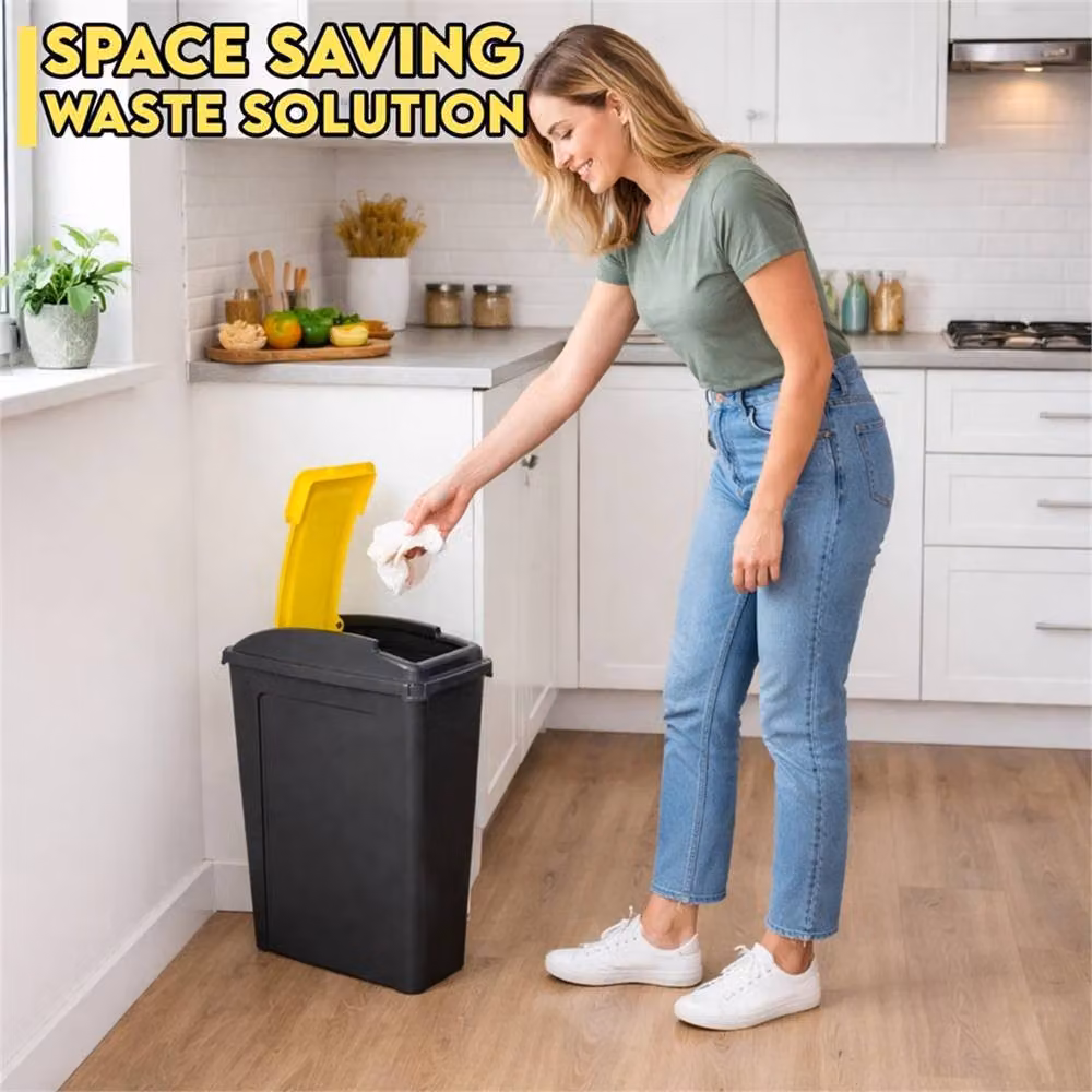 PAWNORA 25L Plastic Bin with Yellow Flip Lid in Black – 4