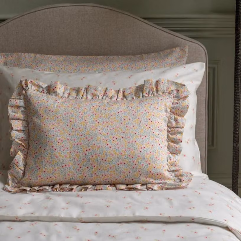 Avery Row Wildflower Garden Rectangle Linen Frill Cushion in Multicolour – 1