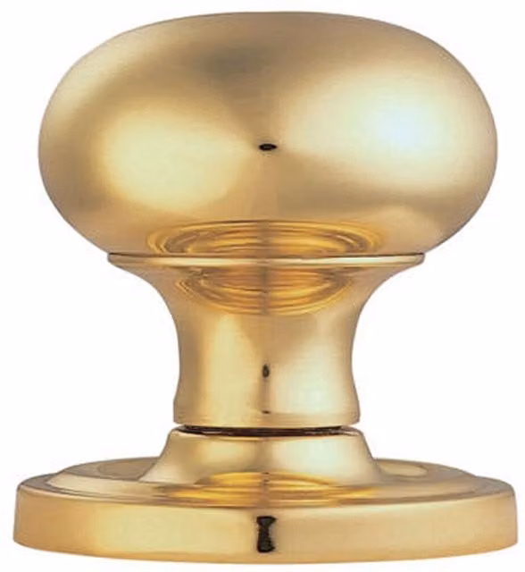 Loops Pair of Mushroom Mortice Door Knobs in Polished Brass with Concealed Rose, 59mm Diameter – 1