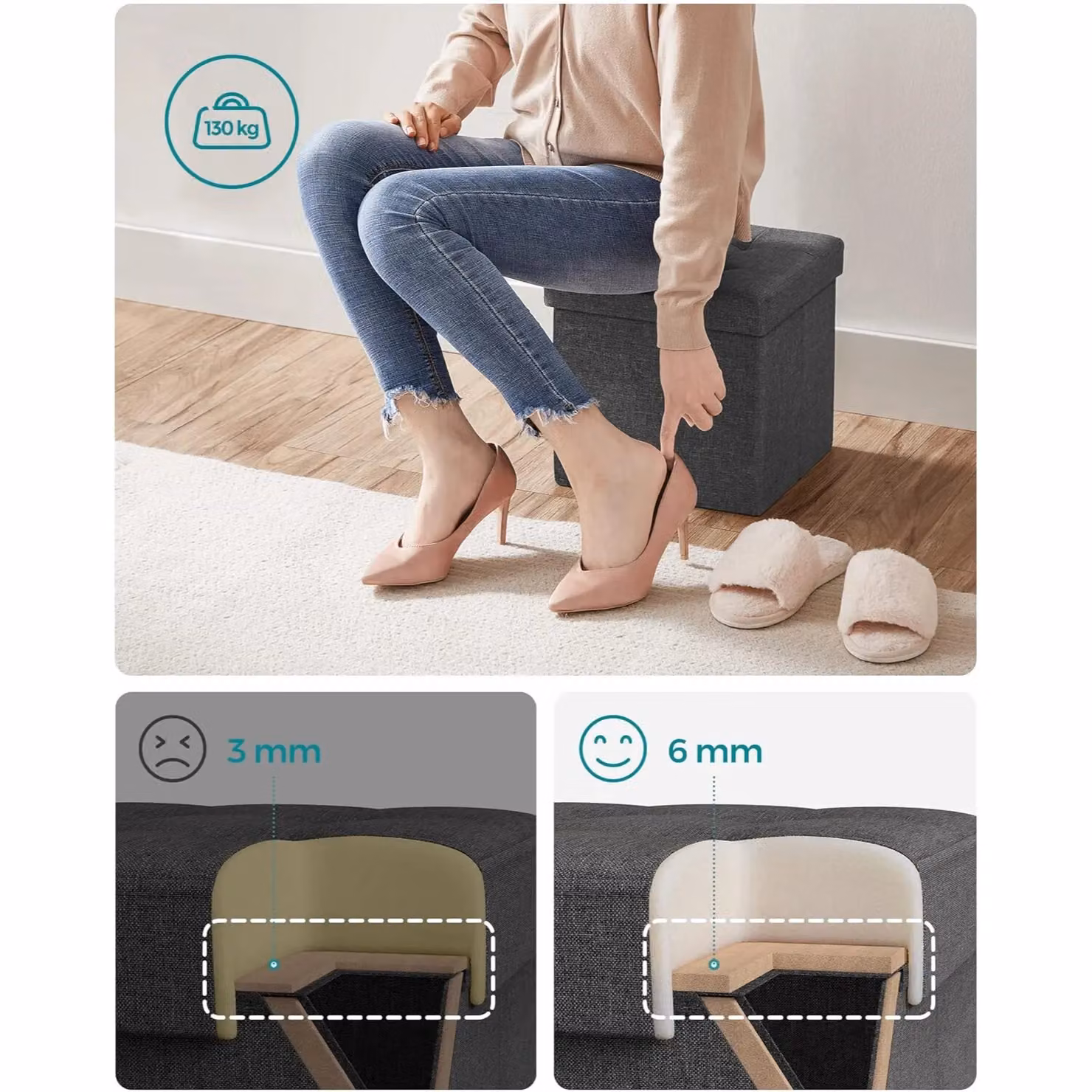 SONGMICS Small Foldable Storage Ottoman Foot Rest in Dark Grey – 3