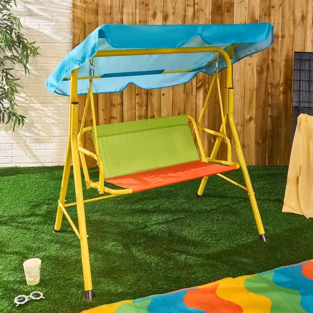 OHS Kids 2 Seater Canopy Garden Swing Bench in Multicolour – 1