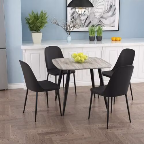 Core Products Aspen Square Dining Table and 4 Duo Plastic Chairs with Metal Legs in Black and Grey Oak – 2