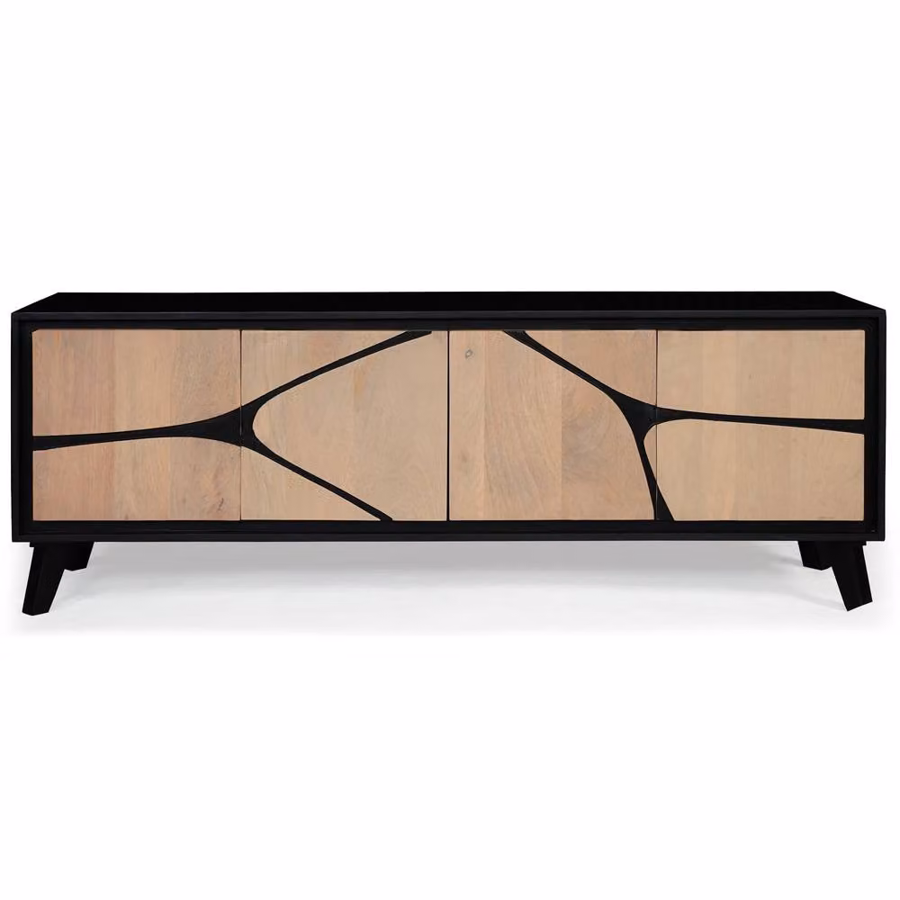 IH Design Dusk Modern Mango Wood Low Board Sideboard and TV Stand in Beige and Black – 2