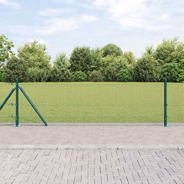 Berkfield Home Green Plastic-Coated Metal Round Mesh Fence Post Set of 2 – 1