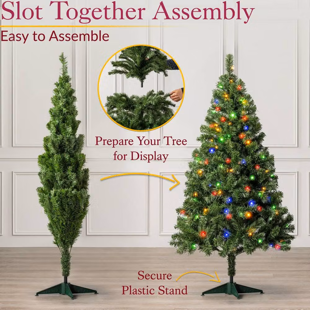 Christow Pre Lit Aspen Spruce Christmas Tree in Green with Colour Switch and Timer, Height: 152.4 cm – 5