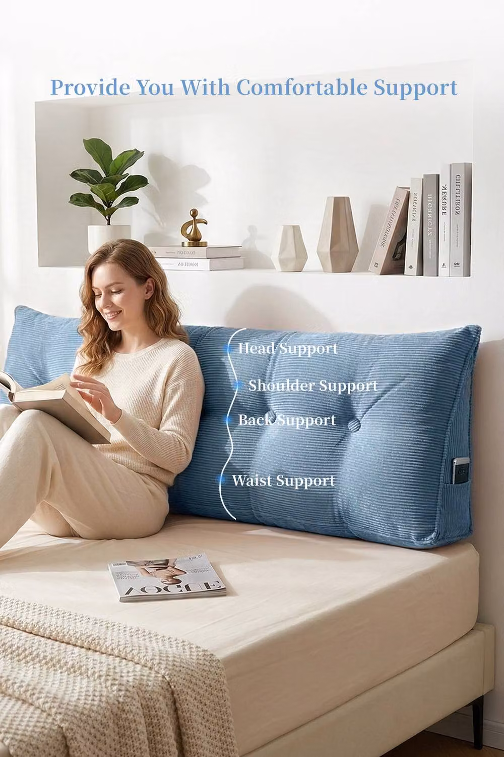 Garden Sanctuary Blue Corduroy Wedge Headboard Pillow with Removable Cover – 2