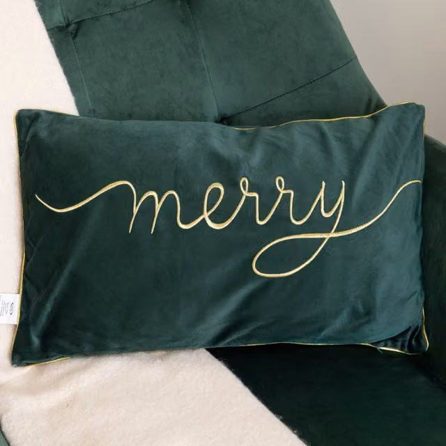 Samuel Alexander Dark Green Christmas Merry Cushion with Gold Detail, W: 49 cm – 1