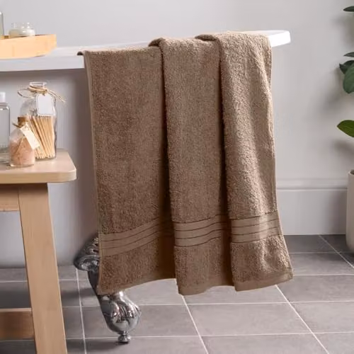 OHS Luxury Fluffy Cotton Terry Bath Towel in Beige or Brown
