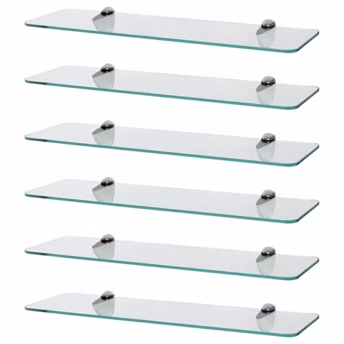 Harbour Housewares 6x Wall-Mounted Rounded Floating Glass Bathroom Shelves in Transparent and Silver, W: 50 cm, D: 13 cm, H: 6 cm – 1