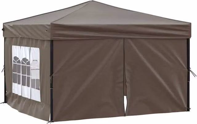Berkfield Home Folding Party Tent with Sidewalls and Windows in Stone Taupe, W: 300 cm, D: 300 cm, H: 245 cm – 1