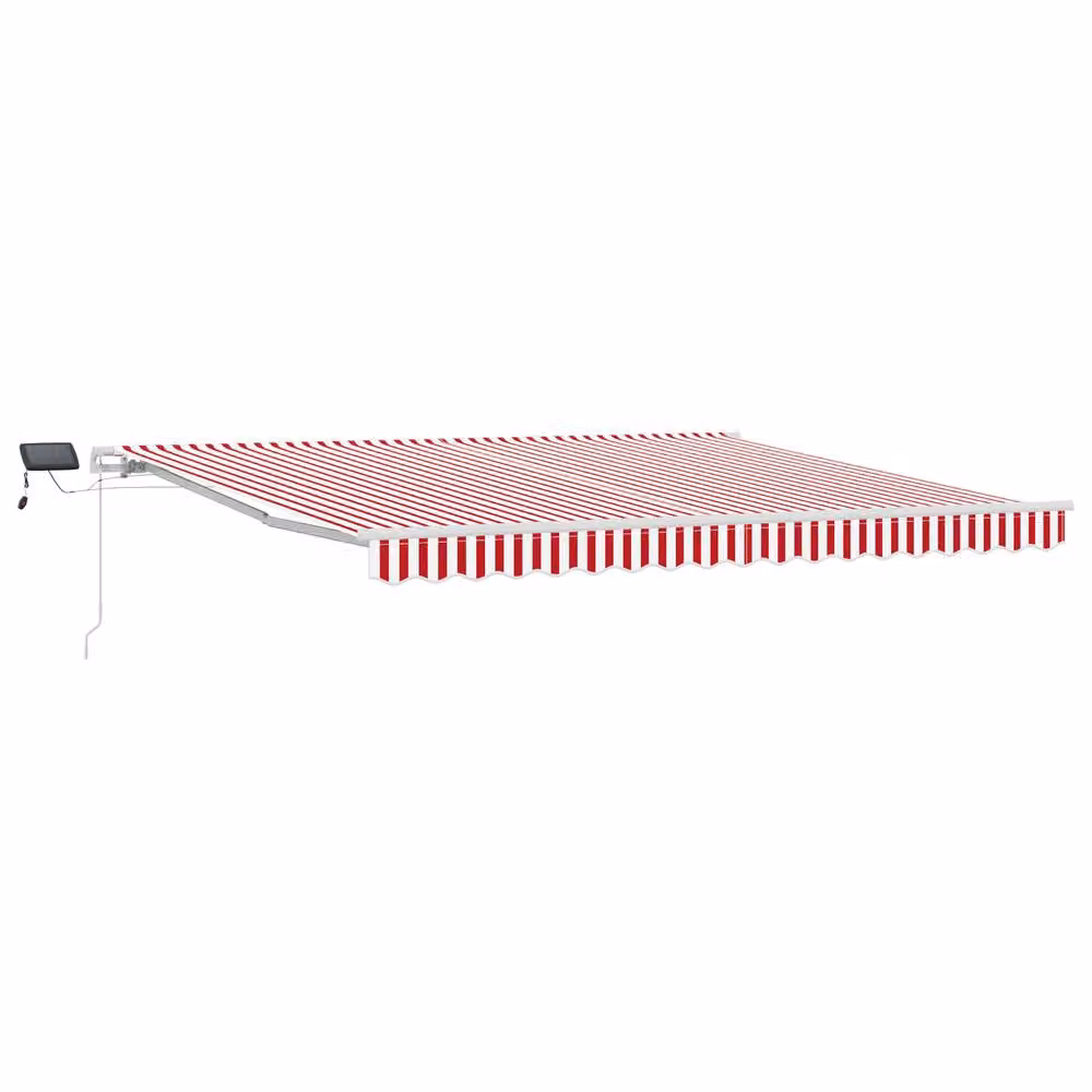 Berkfield Home Manual Retractable Wall-Mounted Awning with LED, Red and White Stripe, W: 400 cm, D: 350 cm – 2