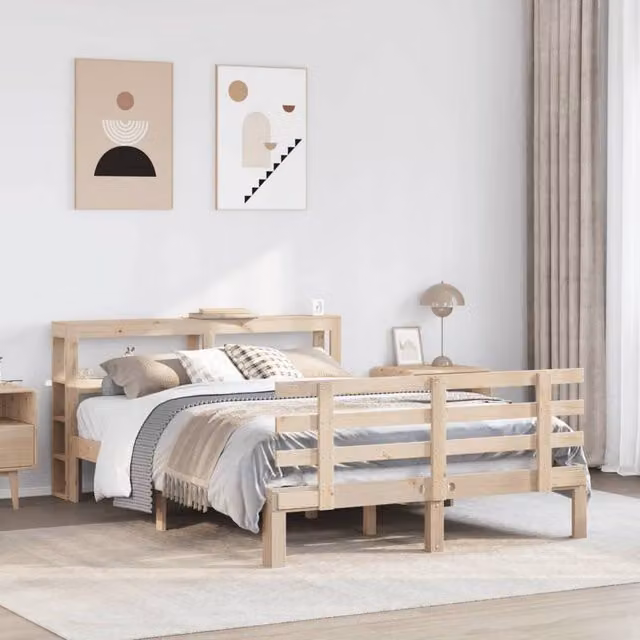 Berkfield Home Rustic Brown Solid Pine Bed Frame with Headboard and Side Compartments, W: 140 cm, D: 200 cm