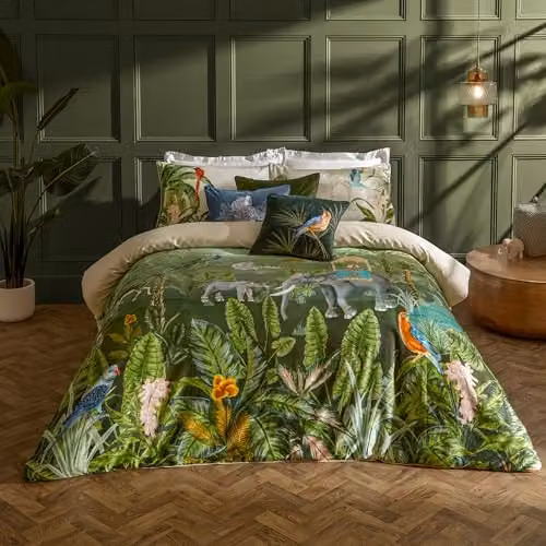 Paoletti Odisha Reversible Botanical Elephant Duvet Cover Set in Multicolour, W: 180 cm x L: 200 cm – 1
