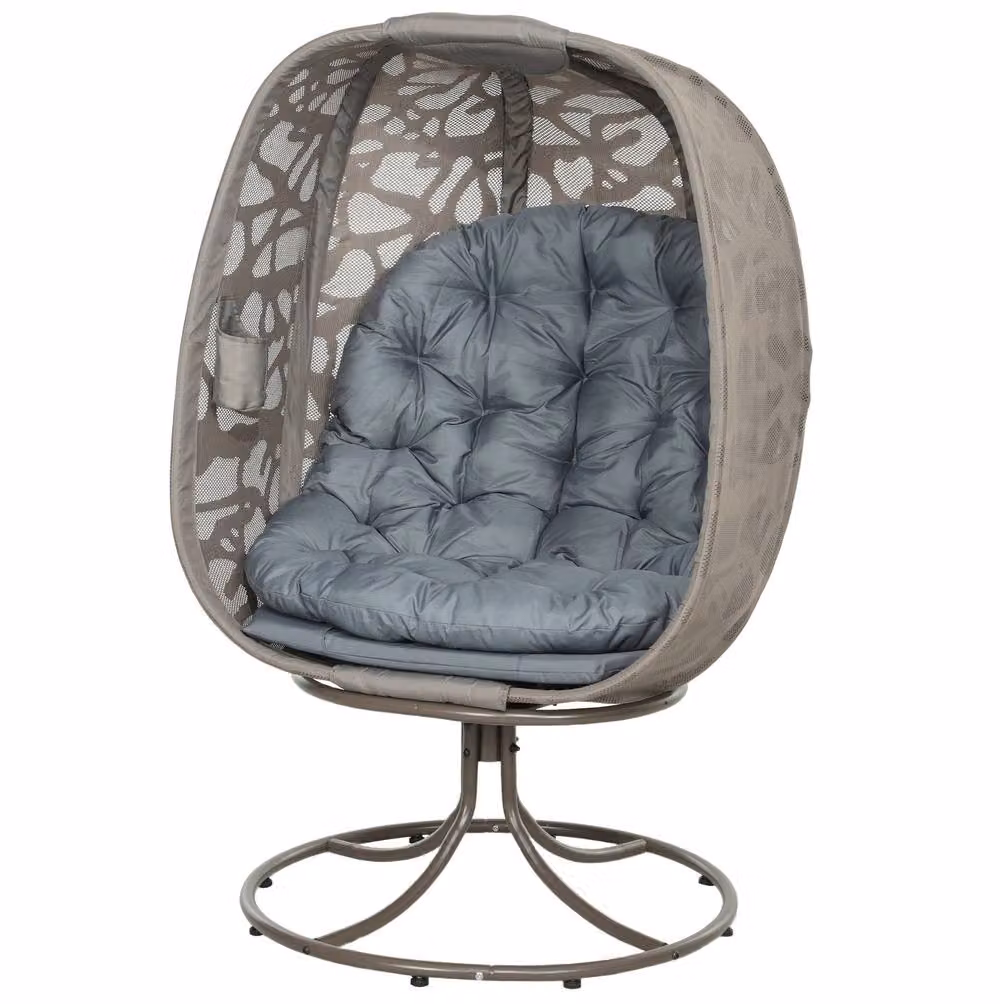 STILVORA Grey Swivel Egg Chair with Cushions and Steel Frame – 3