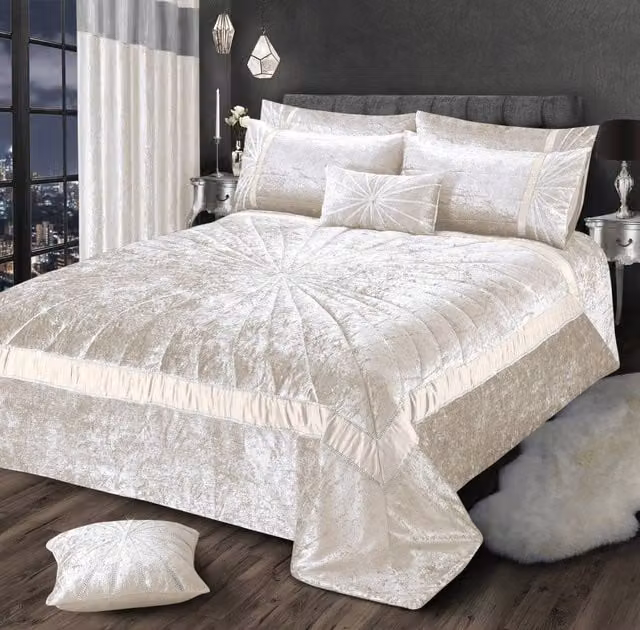 Intimates Starburst Crushed Velvet Diamante Bedspread in Cream