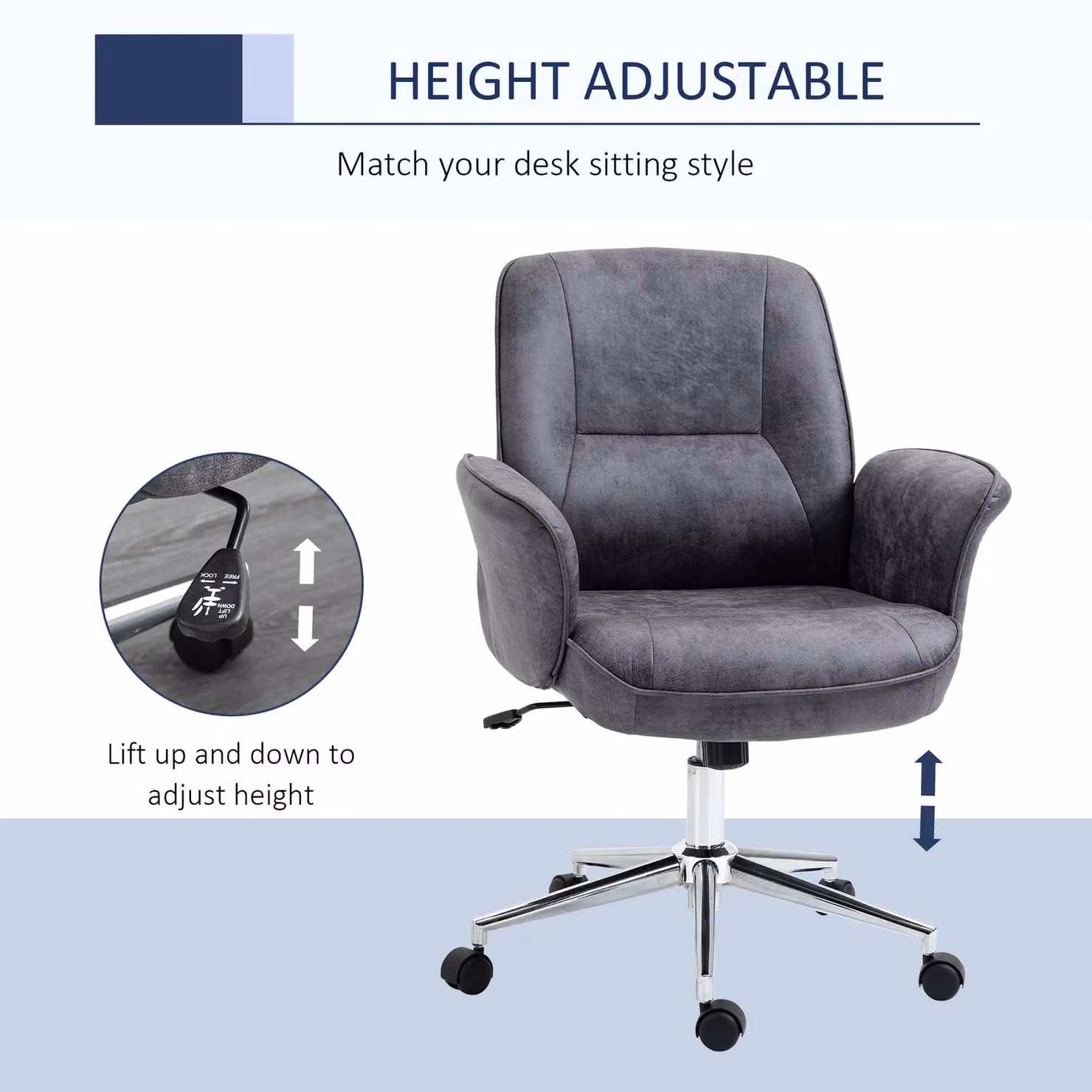 Vinsetto Grey Microfibre Swivel Executive Office Chair with Armrests and Castors – 3