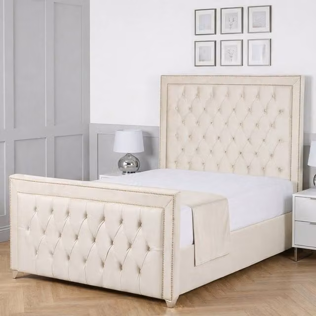 Living Comfort Bedz Metro Upholstered Fabric Gas Lift Storage Bed in Beige, W/D/H: 180 x 200 cm