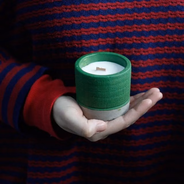 KDMK Grey Round Concrete and Wood Tealight Candle Holder