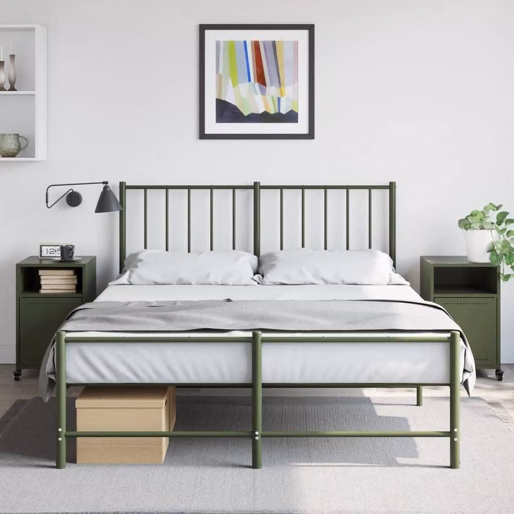 Berkfield Home Set of 2 Modern Metal Bedside Cabinets in Olive Green, W/D/H: 36 x 39 x 59 cm – 3