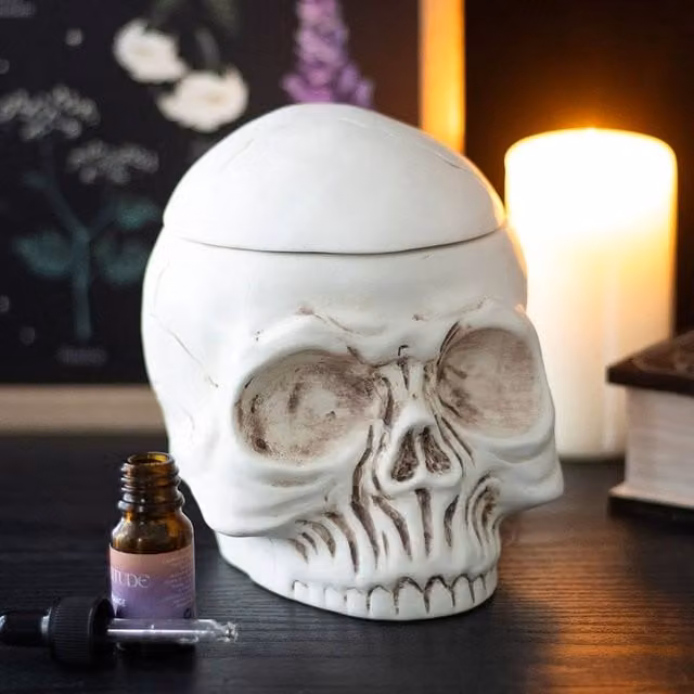 Uniqueful Weathered Skull Ceramic Oil Burner and Wax Warmer in White