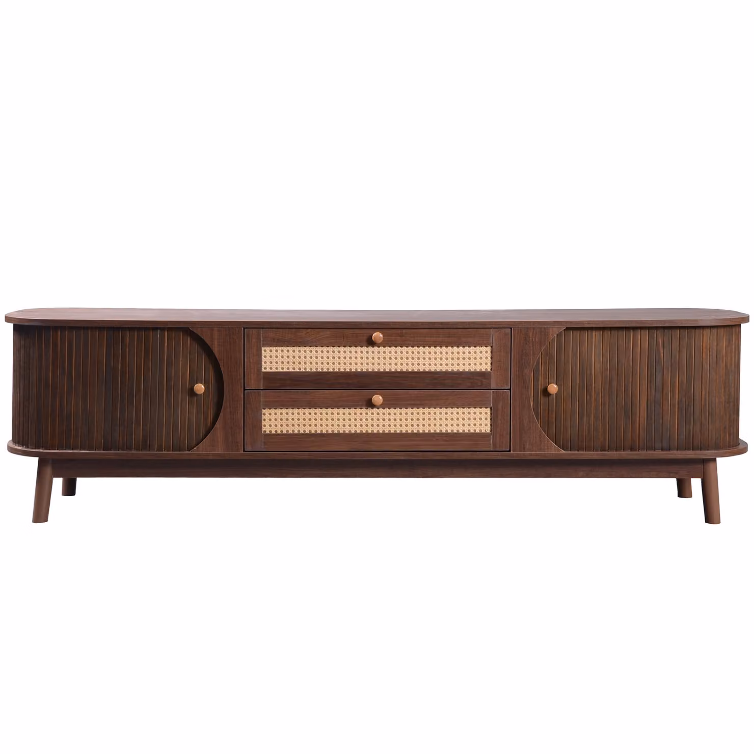Aosom Modern Natural Walnut TV Stand with Rattan Drawers and Solid Wood Legs, W: 170 cm, D: 39.5 cm, H: 46 cm – 2