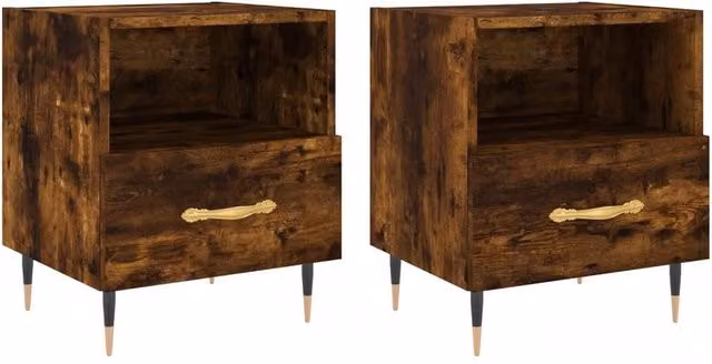 Berkfield Home Set of 2 Smoked Oak Bedside Cabinets in Brown, W/D/H: 40 x 35 x 47.5 cm – 1
