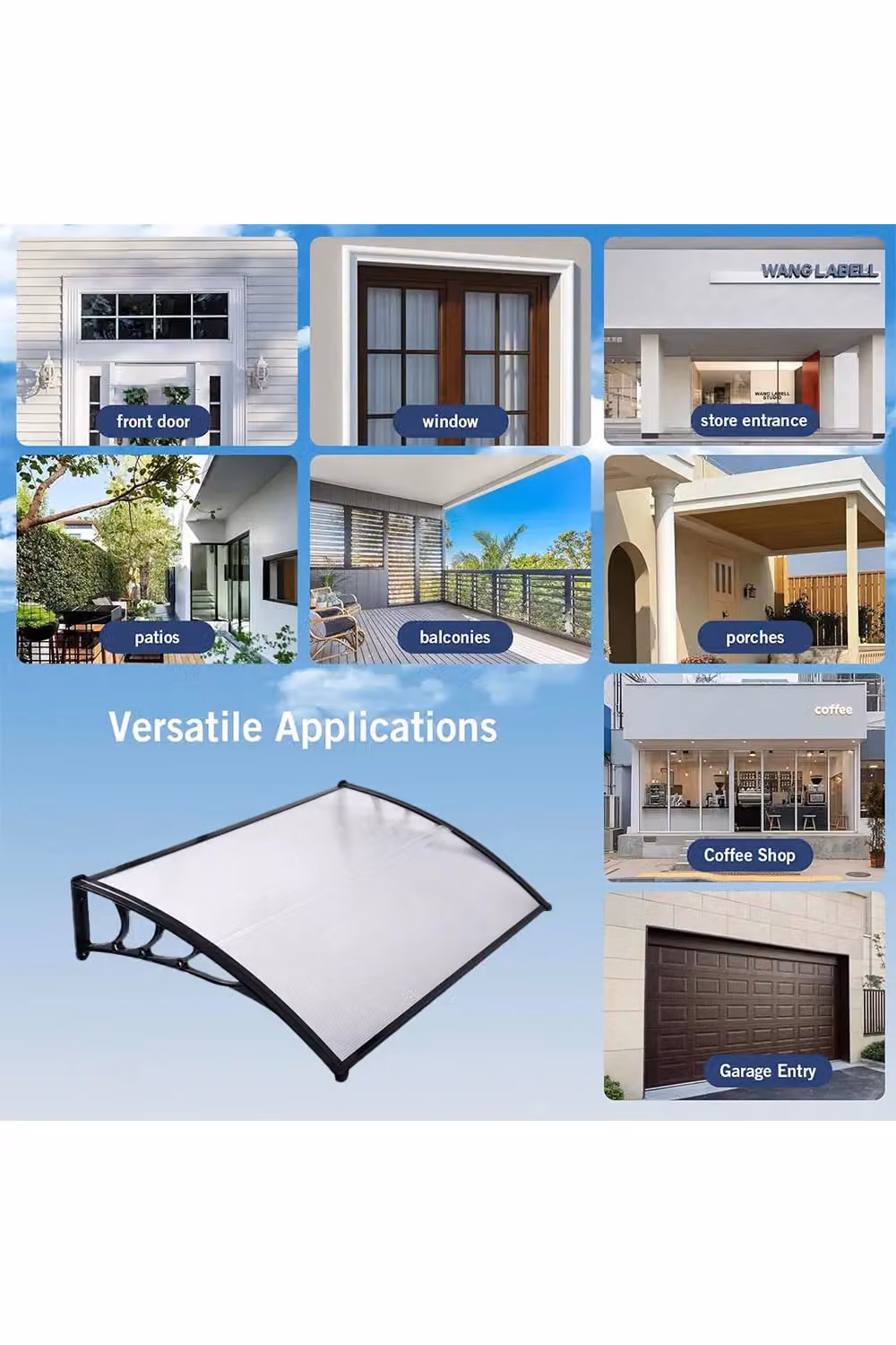 Living and Home Window and Door Awning Canopy with Plastic Cover and Aluminium Brackets, Black and Transparent, W: 120.9 cm, H: 81.3 cm, D: 81.3 cm – 3