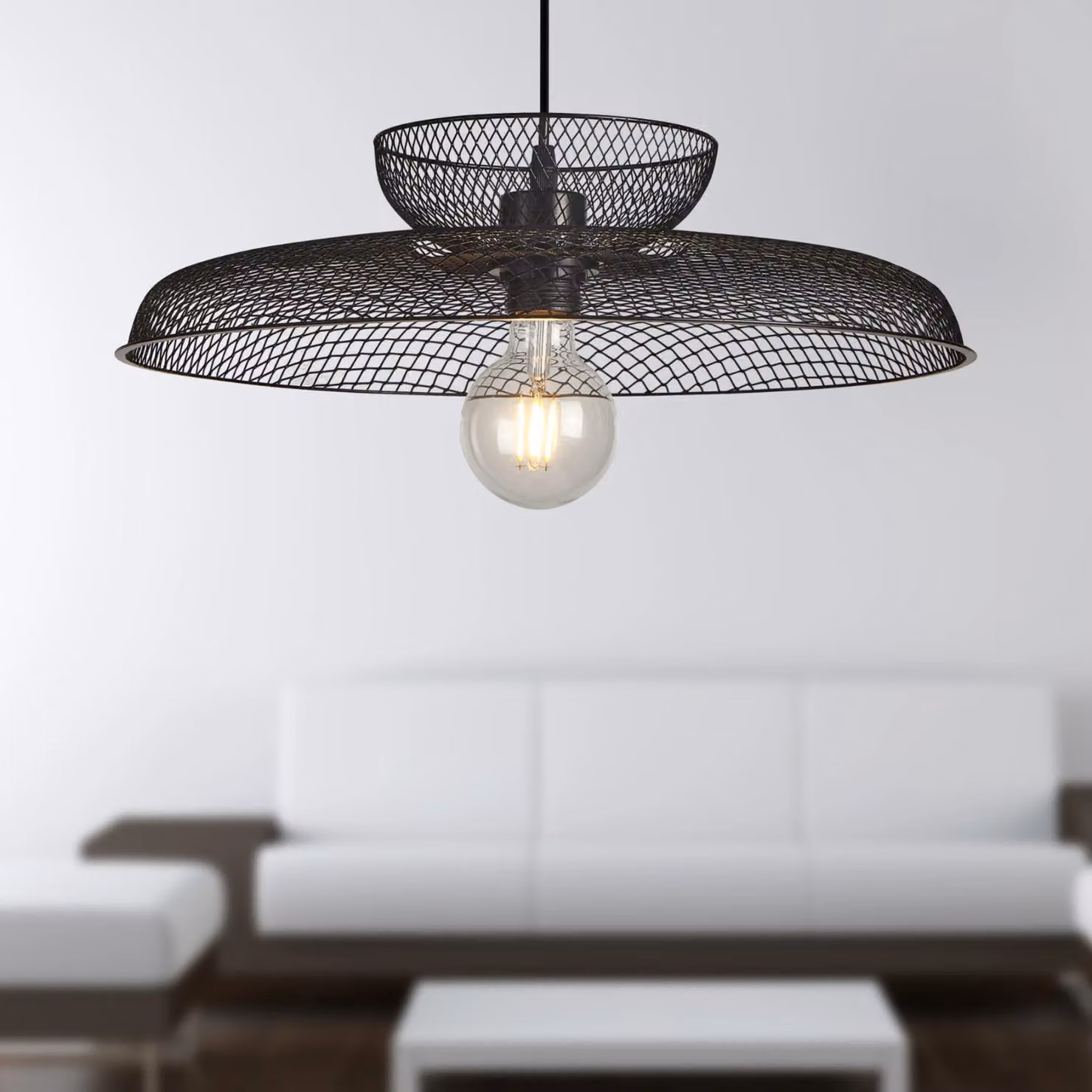 First Choice Lighting Cassidy Two Tier Black Mesh Ceiling Pendant Light, Height Adjustable, Black – 3